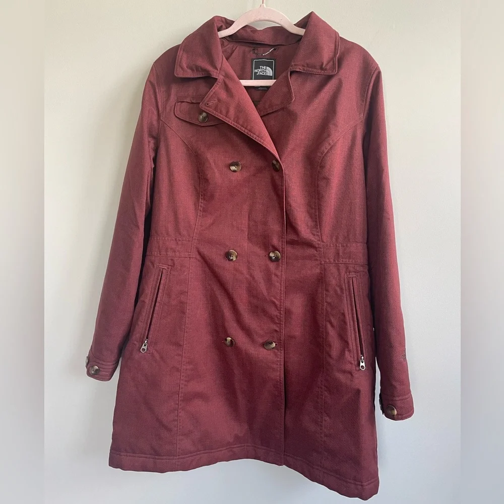 North Face Burgundy Boulevard Jacket Faux Fur Removeable Collar Hidden Zipper - Picture 3 of 13
